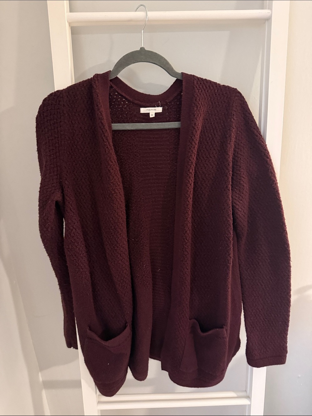 Maurices Open-Front Knit Cardigan - Burgundy